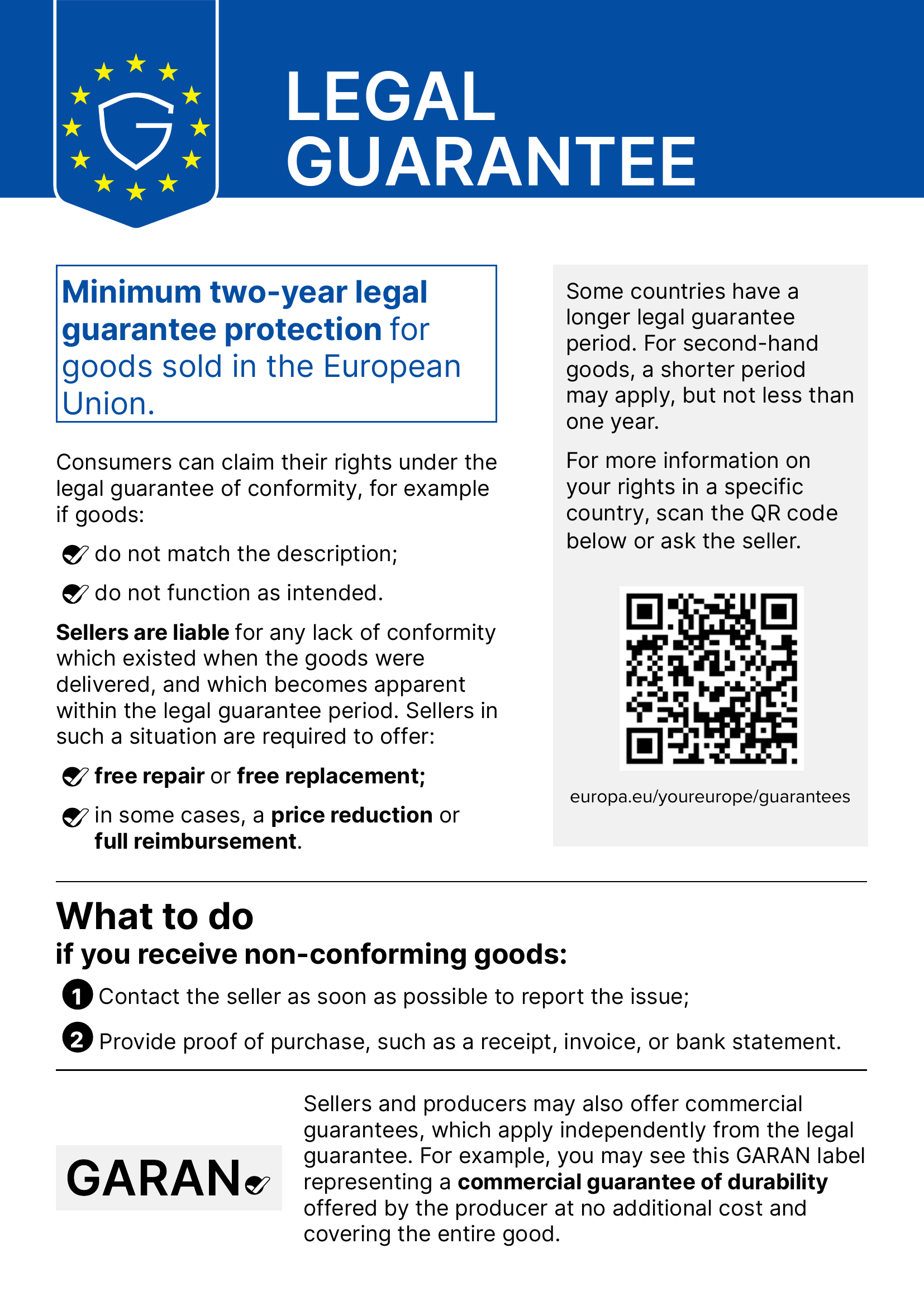 EU notice: legal guarantee rights